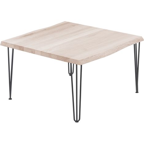 LAMO Manufaktur Esstisch Küchentisch, mit Baumkante 60x60x47 cm (AxBxH), Creative, Roh / Rohstahl mit Klarlack, LKB-01-A-001-0000Cr