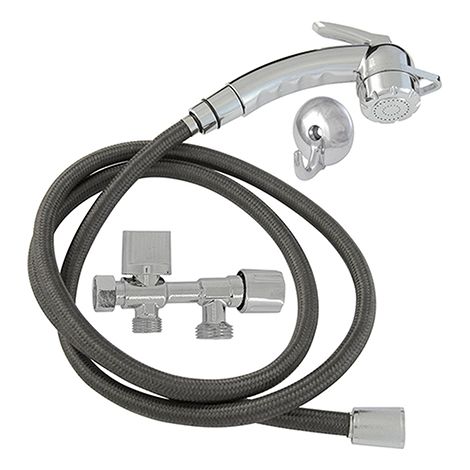 Edouard Rousseau – Kit hygiène complet pour WC – Douchette ABS chromé – Flexible 1,50 m anti-rayure – Robinet d'arrêt 3 voies