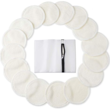 Disques de coton réutilisables (lot de 16), disques de coton biologique de 8 cm, disques démaquillants en bambou (lot de 16) avec sac à linge, lingettes nettoyantes lavables pour le visage, idéales po (1/5)
