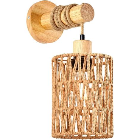 Lampe Murale Décorative en Corde de Rotin de Style Campagnard avec Abat-Jour Cylindrique pour Chambre à Coucher de Ferme, B (1/5)