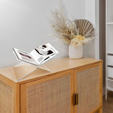 Support de livre en acrylique transparent en forme de X pour manuels, livres de cuisine, magazines et recettes (1/5)