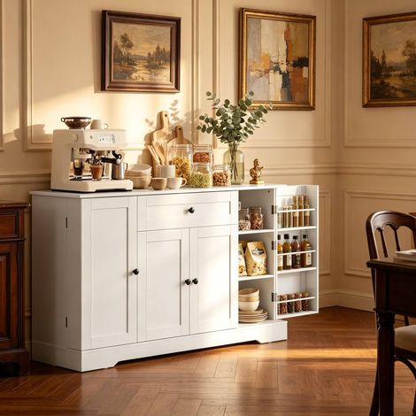 REDOM Küchenschrank 140x40x80 cm, mit Schublade und 4 Türen, verstellbare Regale, MDF und Partikelplatten, weiß (1/5)