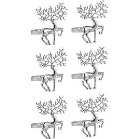 Lot de 6 ronds de serviette en alliage, motif cerf de Noël, pour décoration de fête.-4.2x5cm-Silver
