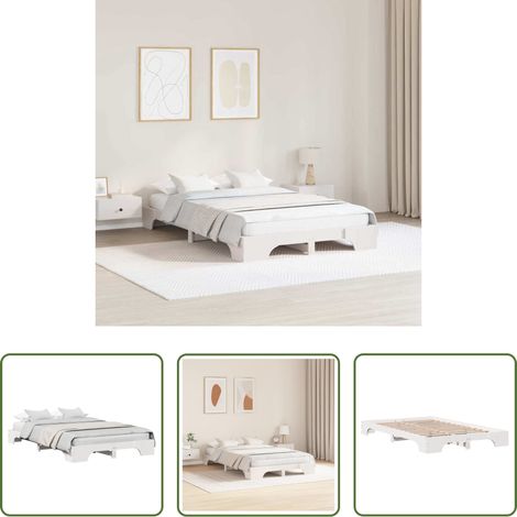vidaXL Bettgestell 140 x 190 cm - Bettrahmen Weiß 140 x 190 cm Massives Kiefernholz (1/5)