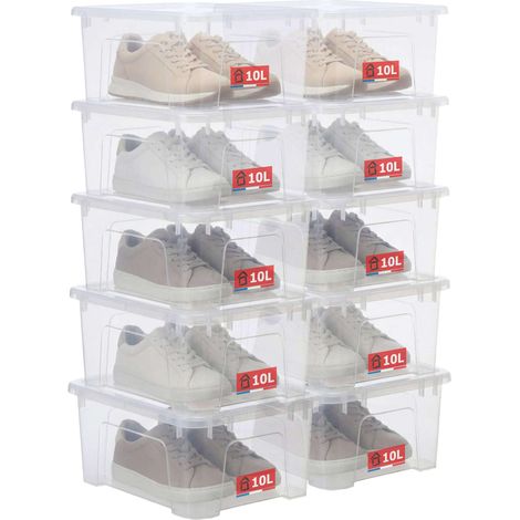 SUNDIS View Box, set di 10 scatole portaoggetti 10l, con coperchio, plastica trasparente, impilabile, ideale per piccoli oggetti per la casa e l'ufficio (1/5)