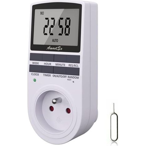 Programmierbarer digitaler Steckertimer – 5,7 cm LCD-Bildschirm – Diebstahlsicherer Zufallsmodus – 10 Ein-/Ausschaltprogramme – Energiesparmodus