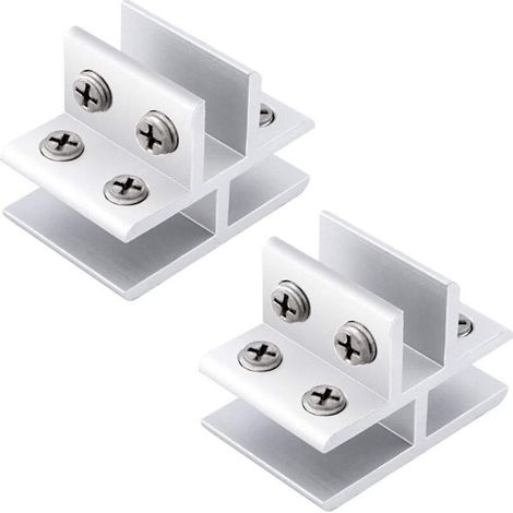 Lot de 2 pinces à verre réglables en forme de T 3 côtés en alliage d'aluminium pour étagère en verre, support de serrage pour 10-12 mm d'épaisseur, 180 degrés