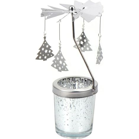 Rotating Christmas Candle Holder in Silver Metal, Chic and Modern Decoration for Special Occasions, Creates a Warm and Elegant Atmosphere (1/5)