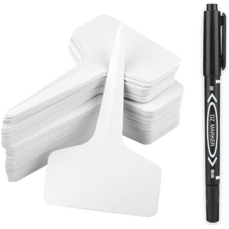 100 plant labels for vegetable gardens, plastic seedling labels and pen, for herb labels in the garden, white--DTEKGAZ