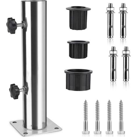 Tube Parasol, Pied de Parasol, Support Parasol en Acier Inoxydable Réglable avec 3 Anneaux de Réduction en PVC