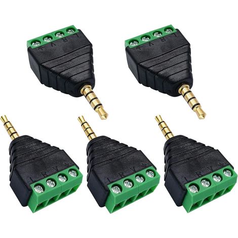 4 Pole 3,5 mm Schraubklemme 3,5 mm (1/8) Stereo TRRS Audio Stecker auf AV 4 Pin Buchse Schraubklemme Dual Track Kopfhörer Balun lötfreier Konverter-Adapter (5 Stück/Stecker) (1/5)
