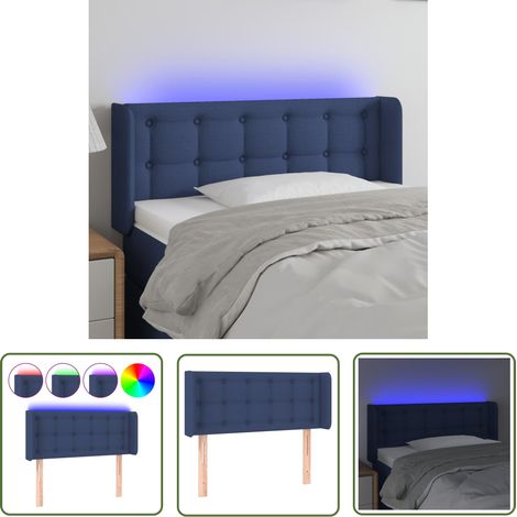 The Living Store Tête de lit à LED Bleu 103x16x78/88 cm Tissu - Tête De Lit Led - Têtière De Lit - Éclairage Led - Chambre À Coucher - Décoration Murale (1/5)