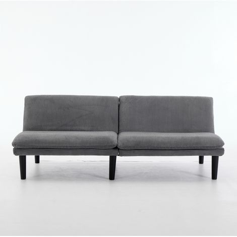 Sofá cama de 2 plazas gris, terciopelo tipo pana y base de madera (1/5)