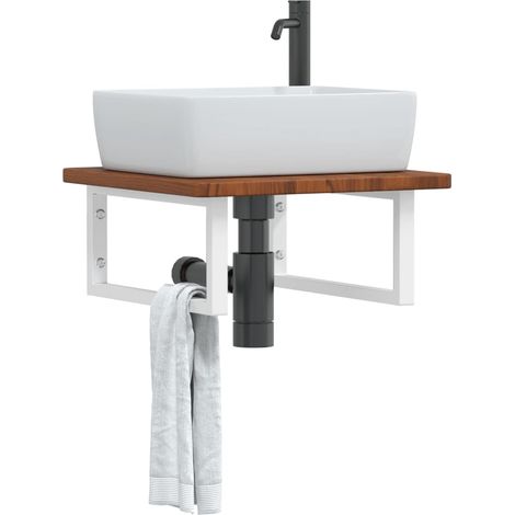 Basin Shelf Wall Mounted Steel and Solid Wood Oak vidaXL