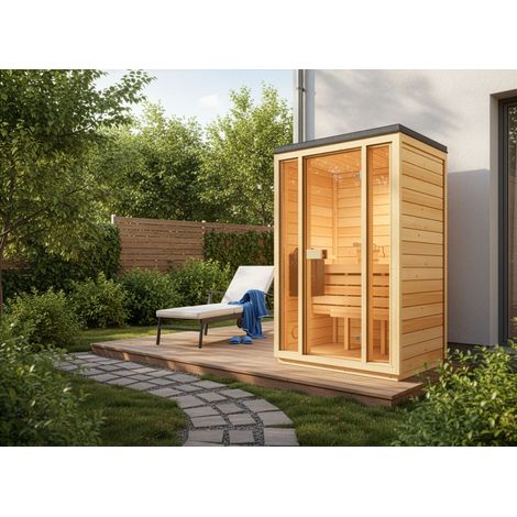 Sauna extérieur FinnTherm Kuuma S Naturel , 42 mm Épaisseur de paroi 138 x 111 cm (1/4)