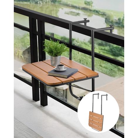 Table Suspendue Balcon, 595 x 620 x 800 mm, Table de Bar Pliante pour Balustrades de Balcon Extérieur, 4 Niveaux de Hauteur Réglables, avec Plateau 595 x 400 mm pour Garde-corps Patio Terrasse (1/5)