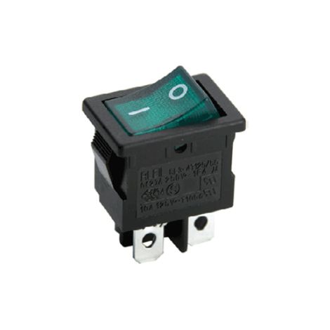 Bouton ON/OFF vert lumineux 250VAC 13x19mm Bipolaire 2NO 6A 91063