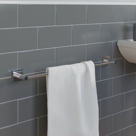 Bathroom Towel Rail Holder Chrome Square Wall Mounted Stylish Modern (1/4)