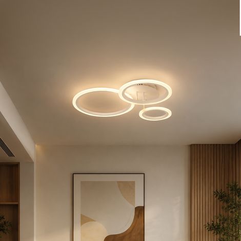 Lustre LED 40W 3 Cercles Lumiere Gradable Blanc Metal Acrylique (1/5)