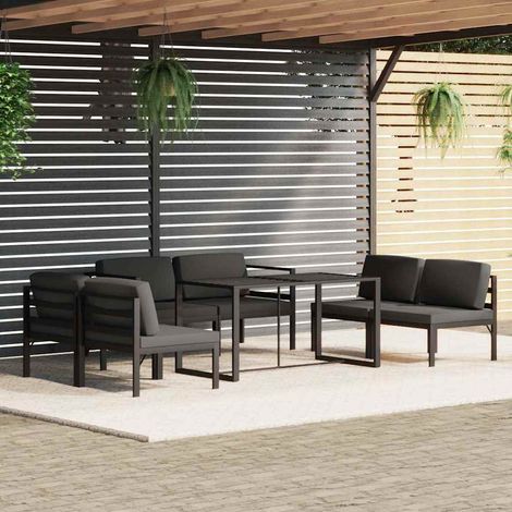 vidaXL Set muebles de jardín 7 pzas y cojines aluminio gris antracita (1/5)