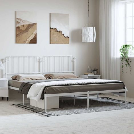 Cadre de lit métal sans matelas-Structure de lit et tête de lit blanc 183x213 cm 556594 (1/5)