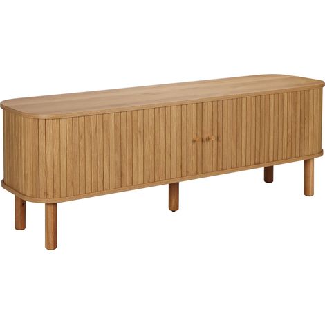 Meuble TV scandinave rectangulaire 2 portes L150 cm effet bois clair (1/5)