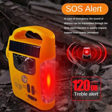 Radio d'urgence de poche à manivelle, batterie 1200 mAh AM/FM, solaire (voir photo) (1/5)