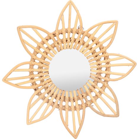 Miroir de Salle de Bain Rétro en Rotin avec Fleurs, Décoration Murale Innovante pour Maquillage (1/5)