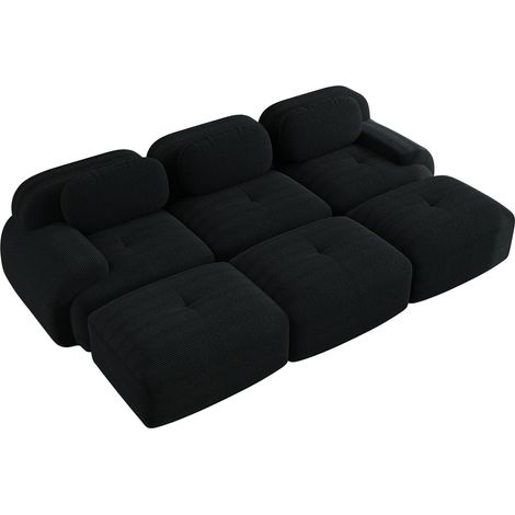 Divano modulare 3 posti in velluto a coste con 3 pouf, senza montaggio, nero MODENUIT (1/5)