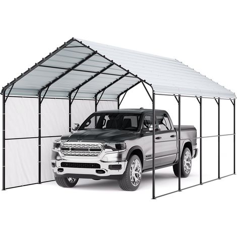 Abri de voiture en métal robuste, 3,6 x 6 m, abri de garage extérieur avec cadre et toit en acier galvanisé, auvent pour voiture multi-usage avec parois latérales amovibles, pour pick-up, bateau (1/5)