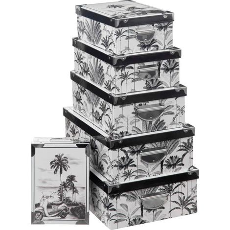 Lot de 6 Boîtes de Rangement "Dolce Vita" 48cm Noir & Blanc (1/2)