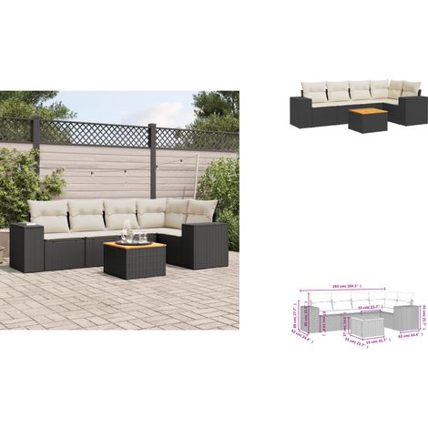 Salon de jardin 6 pcs avec coussins noir résine tressée - Ensemble Salon De Jardin - Meuble Extérieur - Résine Tressée - Rotin Synthétique - Acacia (1/3)