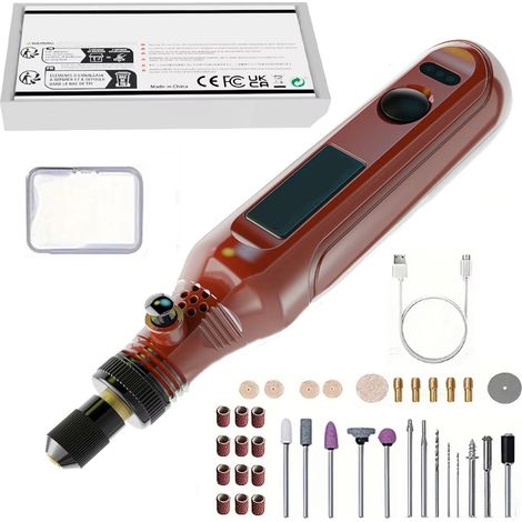 Mini perceuse sans fil USB – Rouge – Kit outil rotatif – Gravure bois/métal/verre/bijoux – Bricolage