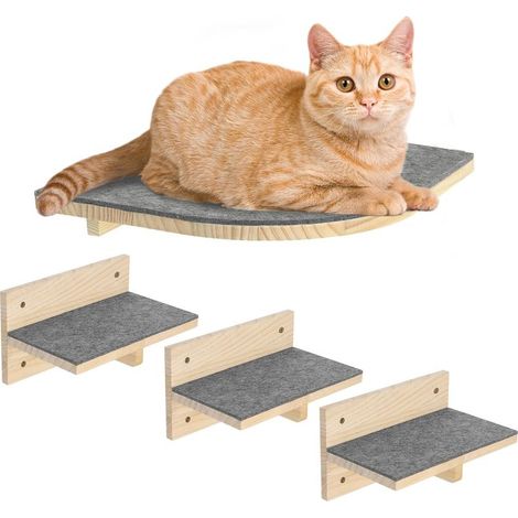 Étagères Murales pour Chat Mur 4 pièces Ensemble Mur d'escalade pour Chats Mural Stable pour Grands et Petits D'intérieur Jusqu'à 9.5 kg, Bois (1/5)