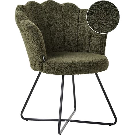 Poltrona Seduta rotonda Struttura in metallo Schienale a conchiglia Design vintage Rivestimento in boucle Verde scuro Lovelock (1/5)