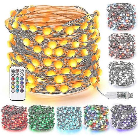 10 Meter lange Lichterkette mit Farbwechsel, 50 LEDs, größere USB-Lichterkette mit Farbwechsel und Fernbedienung, funkelnde LED-Lichterkette (1/4)