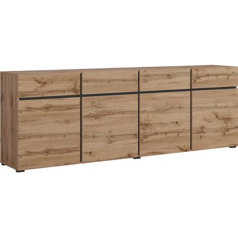 Petits-Meubles – Buffet 4 portes 4 tiroirs Lilia en panneaux stratifiés – Dimensions 225 x 40 x 78,5 cm – Charge maximale 25 kg – Meuble à monter (1/5)