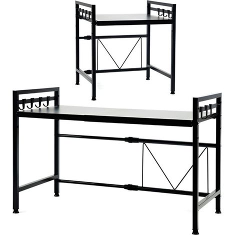TRADE SHOP - Mensola Allungaile Da 40-65cm Salvaspazio Con 8 Ganci Per Appendere Utensili Arredo Casa - Nero (1/5)