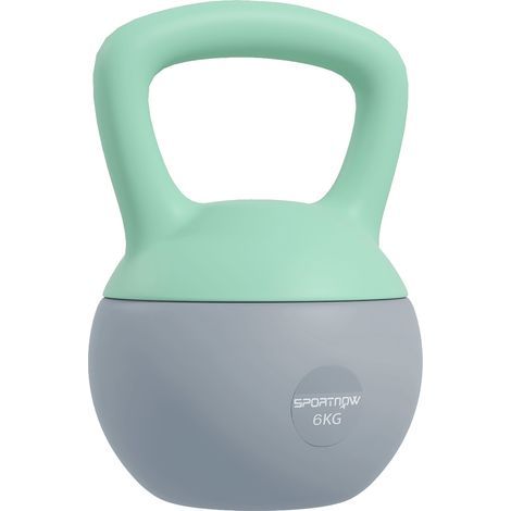 Kettlebell de 6 kg relleno de arena metálica y con asa antideslizante para entrenamiento en casa, 19 x 19 x 28 cm, verde y gris (1/5)