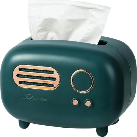 Boîte de rangement en forme de radio rétro, polyvalente et polyvalente pour salle de bain, salon, chambre à coucher, table de chevet, bureau, table (vert) (1/5)
