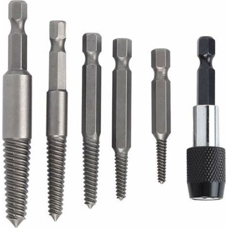 Set of 6 Headless Screw Extractors, Headless Screw Extractor Set, Screw Drill Bits Damaged Stud Removal Tool with Quick Change Chuck (1/5)
