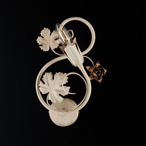 Applique en fer ivoire à décors décapes et roses dorées une lumière 21x h30 cm