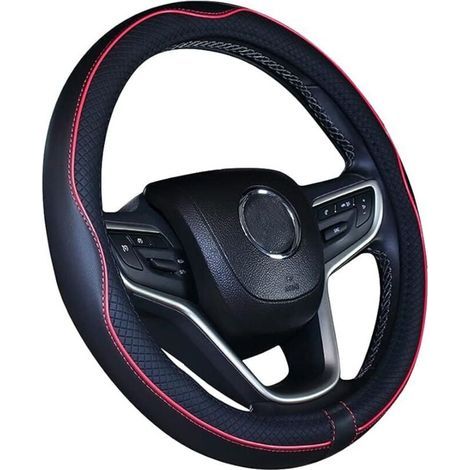 Funda de cuero de microfibra de 15 pulgadas para volante de coche (negro/rojo) (1/4)