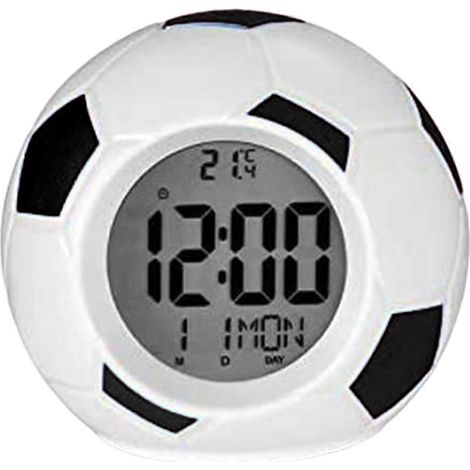Réveil à la finition soignée et raffinée, au design créatif, montre mécanique manuelle sans bavures, en ABS, sur le thème du football, lumineux, à activation vocale, couleur anniversaire, noir. (1/5)
