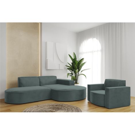 Sofa Set 2-teilig Sessel und Ecksofa PALMA XS Opera Opalgrün Ottomane Rechts (1/3)