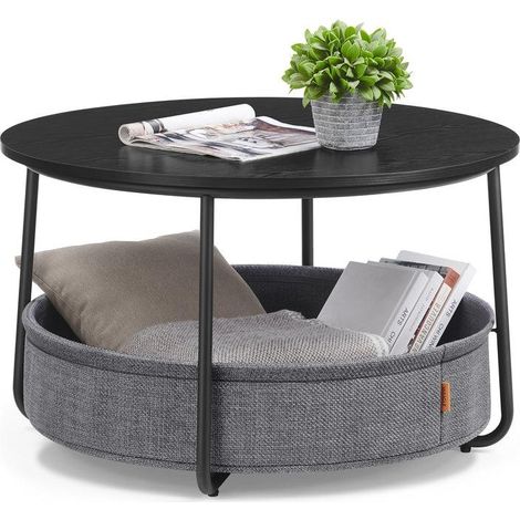 Table basse ronde moderne avec rangement 75 x 45 cm ambiance cosy en panneau d'aggloméré noir (1/2)