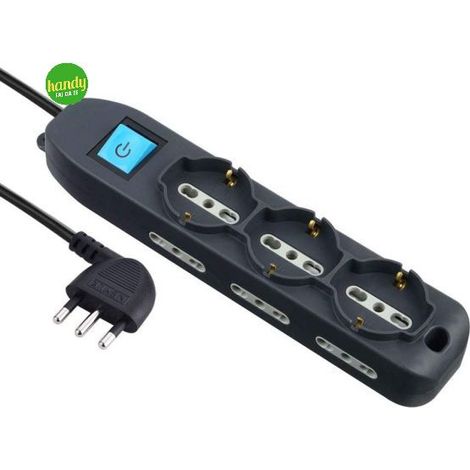 Multipresa Elettrocanali nera spina 16 a + 6 prese bipasso + 3 schuko 10 / 16 a cavo 1,5 mt