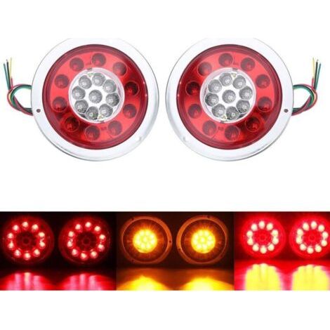 Lot de 2 feux arrière ronds à 19 LED - Ambre rouge - Pour camion, remorque, camion - Clignotant - 10-30 V - Argenté (1/4)