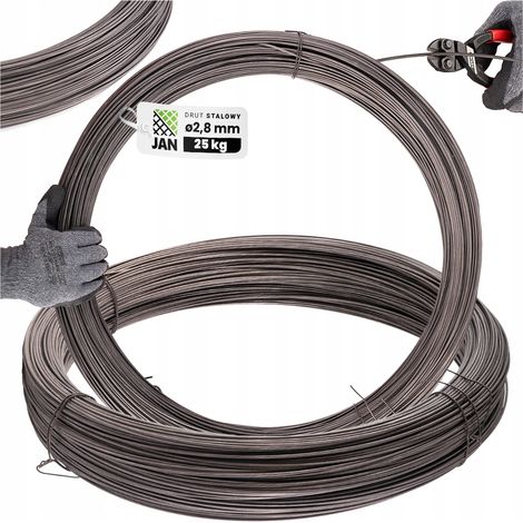 Fil d'acier dur noir 2,8 mm pour armature, soudable, 500 m, 25 kg