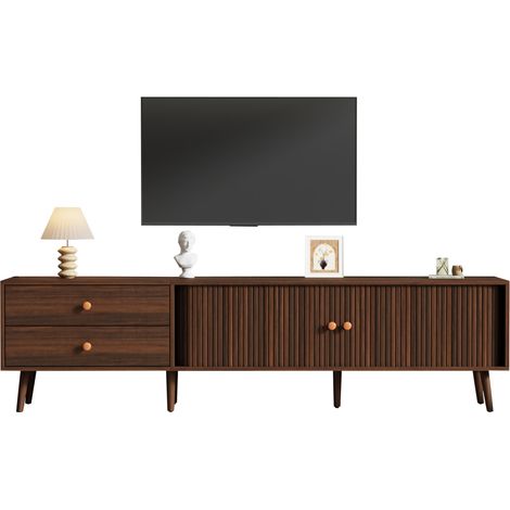 CHICFURN Mobile TV 180 x 40 x 46,5 cm in MDF effetto noce, 2 cassetti e vani, fino a 80 pollici (1/5)